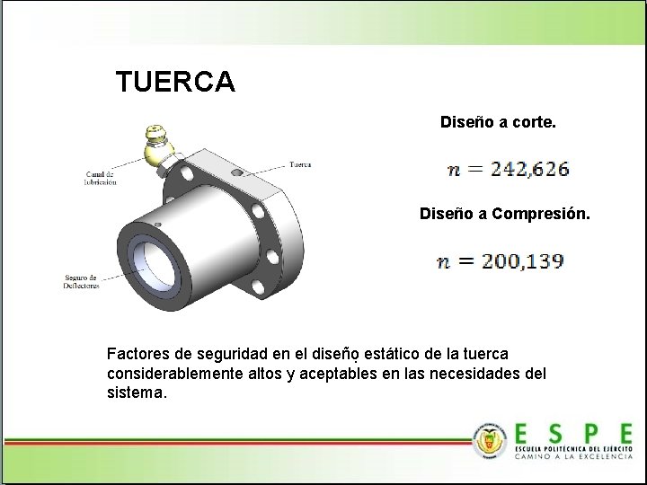 TUERCA Diseño a corte. Diseño a Compresión. Factores de seguridad en el diseño. estático