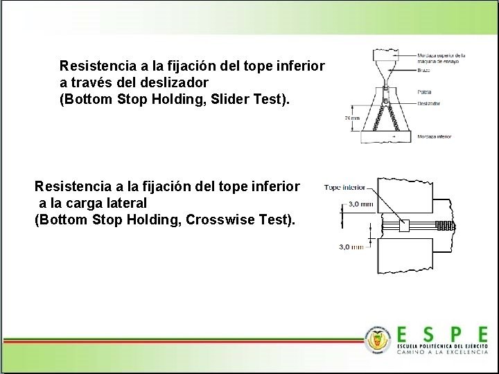 Resistencia a la fijación del tope inferior a través del deslizador (Bottom Stop Holding,