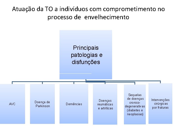 Atuação da TO a indivíduos comprometimento no processo de envelhecimento Principais patologias e disfunções