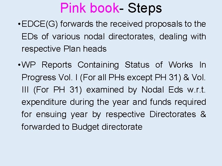 Pink book- Steps • EDCE(G) forwards the received proposals to the EDs of various