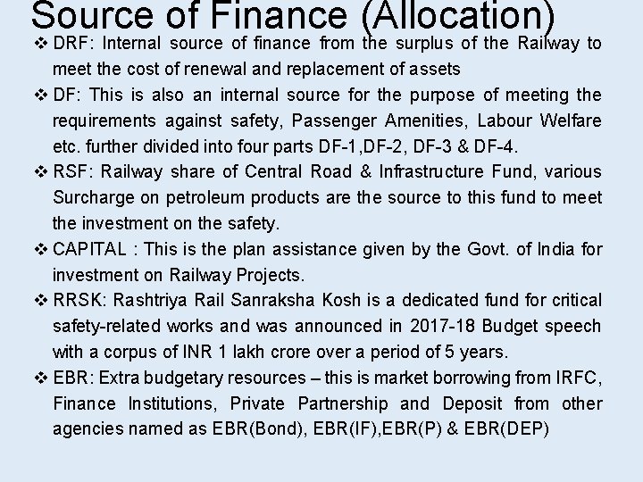 Source of Finance (Allocation) v DRF: Internal source of finance from the surplus of