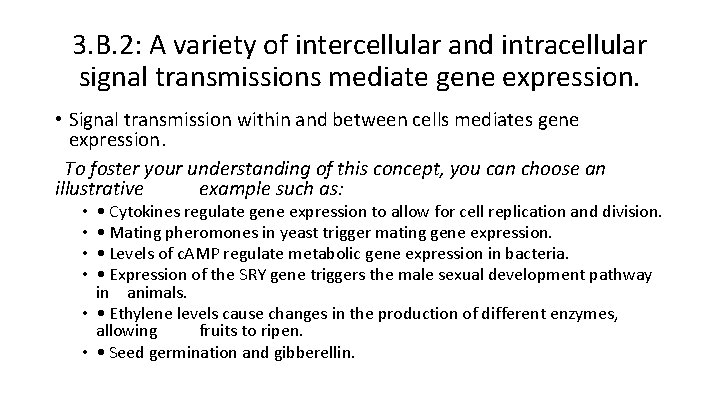 3. B. 2: A variety of intercellular and intracellular signal transmissions mediate gene expression.