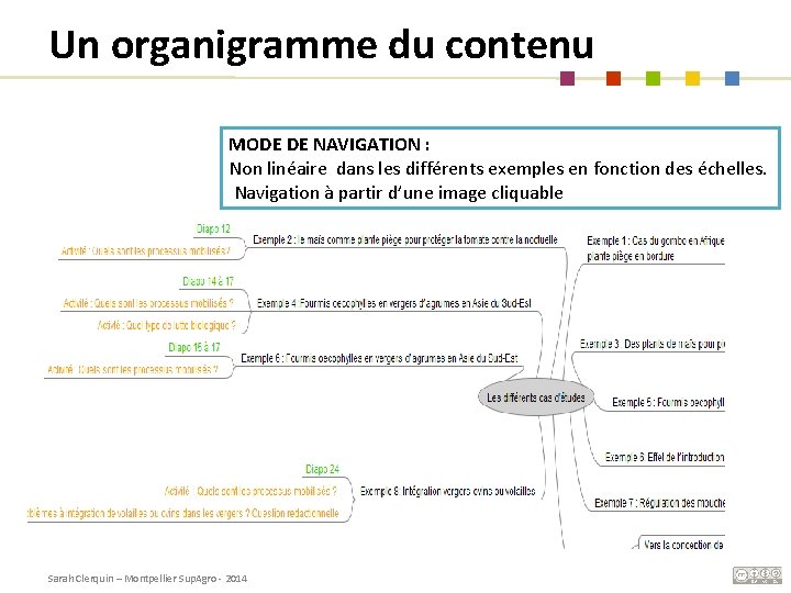 Un organigramme du contenu MODE DE NAVIGATION : Non linéaire dans les différents exemples