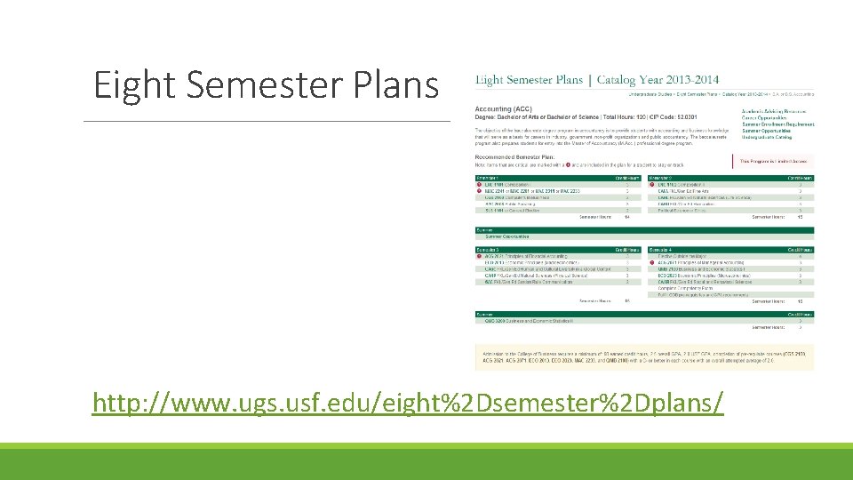 Eight Semester Plans http: //www. ugs. usf. edu/eight%2 Dsemester%2 Dplans/ Eight Semester Plans http: //www. ugs. usf. edu/eight%2 Dsemester%2 Dplans/