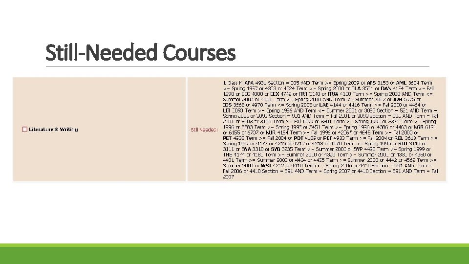 Still-Needed Courses Still-Needed Courses
