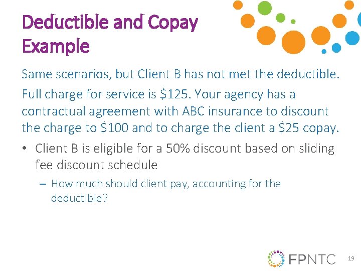 Deductible and Copay Example Same scenarios, but Client B has not met the deductible.