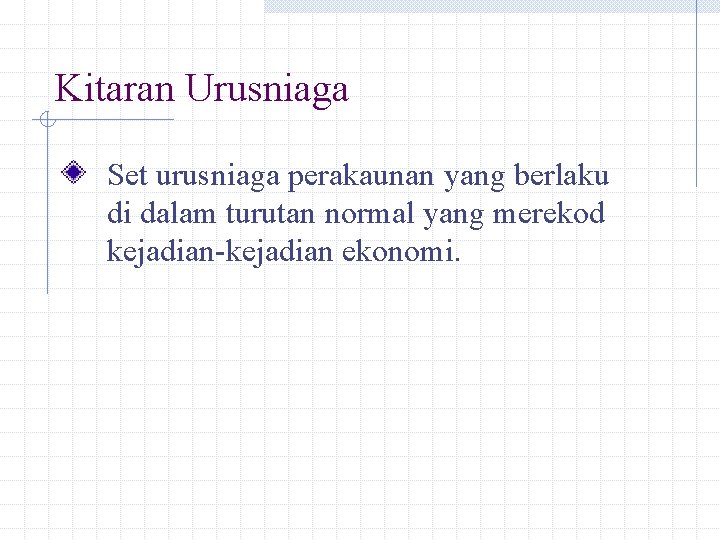 Kitaran Urusniaga Set urusniaga perakaunan yang berlaku di dalam turutan normal yang merekod kejadian-kejadian