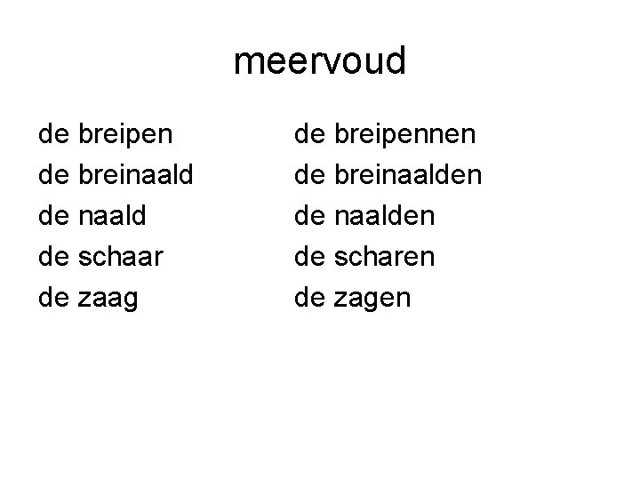 meervoud de breipen de breinaald de schaar de zaag de breipennen de breinaalden de