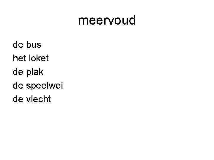 meervoud de bus het loket de plak de speelwei de vlecht 