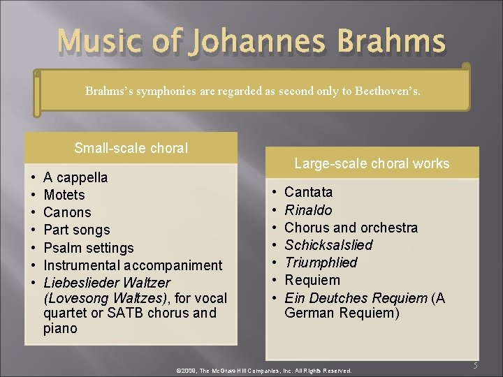 Music of Johannes Brahms’s symphonies are regarded as second only to Beethoven’s. Small-scale choral