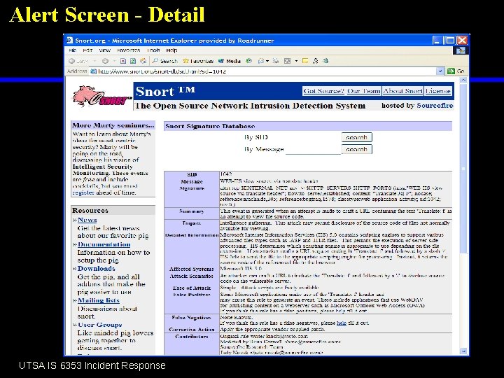 Alert Screen - Detail UTSA IS 6353 Incident Response 