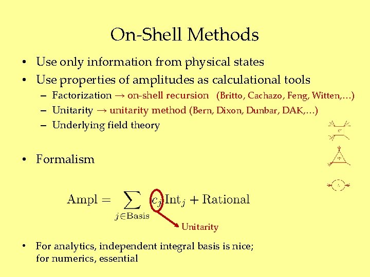 On-Shell Methods • Use only information from physical states • Use properties of amplitudes