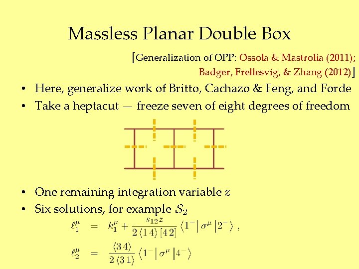 Massless Planar Double Box [Generalization of OPP: Ossola & Mastrolia (2011); Badger, Frellesvig, &