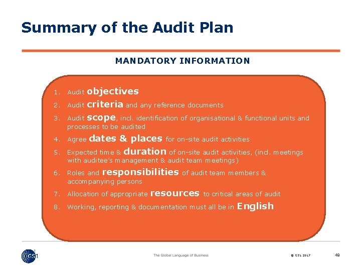 Summary of the Audit Plan MANDATORY INFORMATION 1. Audit objectives 2. Audit criteria and