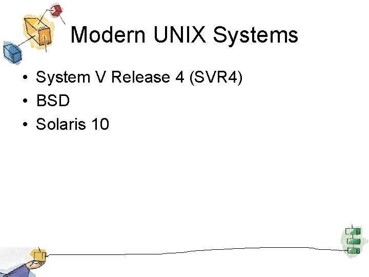 Modern UNIX Systems • System V Release 4 (SVR 4) • BSD • Solaris