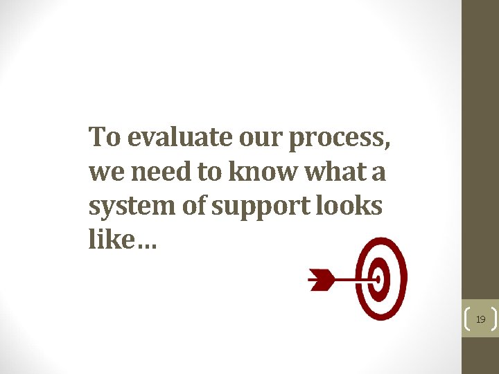 To evaluate our process, we need to know what a system of support looks