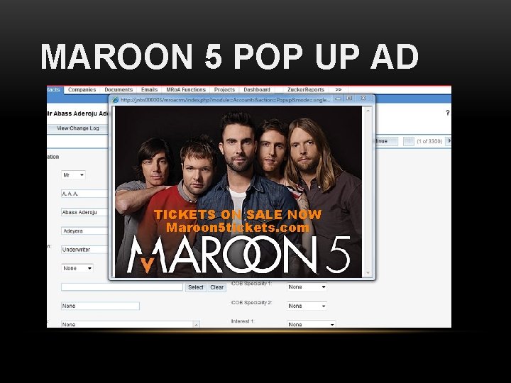 MAROON 5 POP UP AD TICKETS ON SALE NOW Maroon 5 tickets. com 