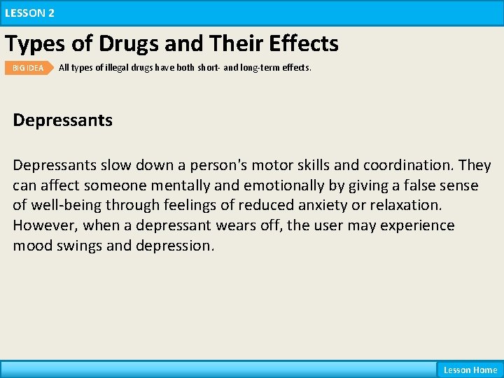 LESSON 2 Types of Drugs and Their Effects BIG IDEA All types of illegal LESSON 2 Types of Drugs and Their Effects BIG IDEA All types of illegal