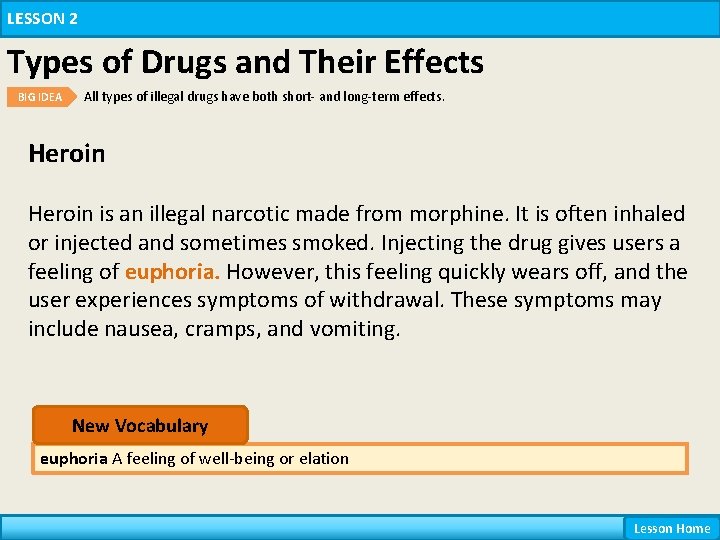 LESSON 2 Types of Drugs and Their Effects BIG IDEA All types of illegal LESSON 2 Types of Drugs and Their Effects BIG IDEA All types of illegal