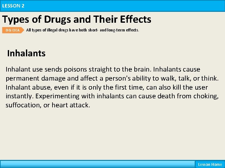 LESSON 2 Types of Drugs and Their Effects BIG IDEA All types of illegal LESSON 2 Types of Drugs and Their Effects BIG IDEA All types of illegal