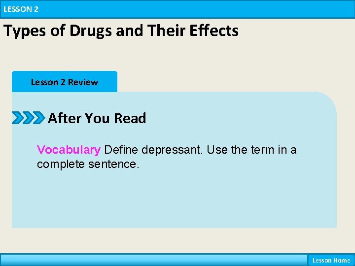 LESSON 2 Types of Drugs and Their Effects Lesson 2 Review After You Read LESSON 2 Types of Drugs and Their Effects Lesson 2 Review After You Read
