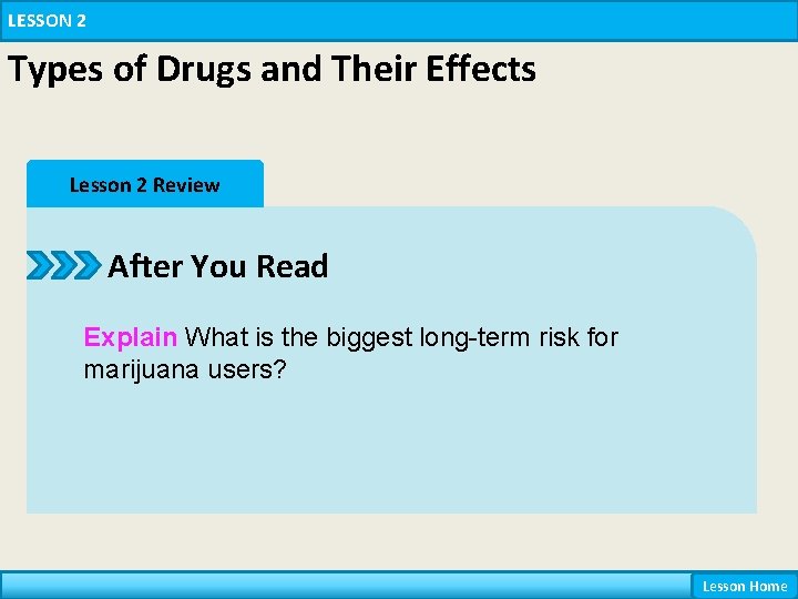 LESSON 2 Types of Drugs and Their Effects Lesson 2 Review After You Read LESSON 2 Types of Drugs and Their Effects Lesson 2 Review After You Read