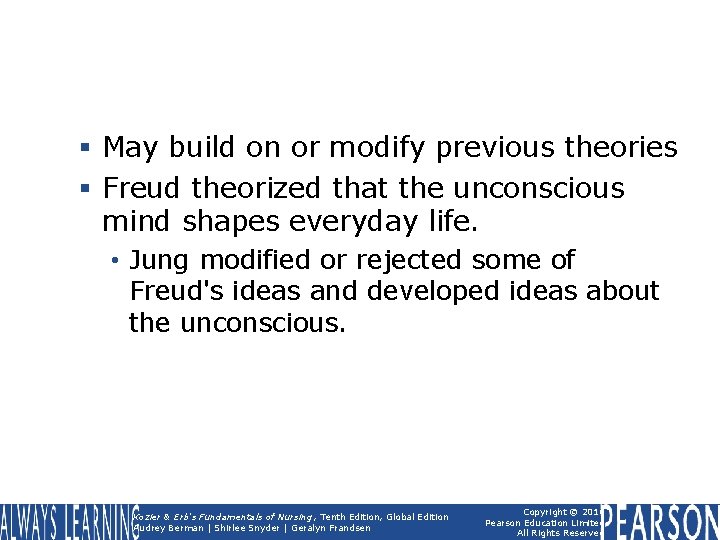 § May build on or modify previous theories § Freud theorized that the unconscious