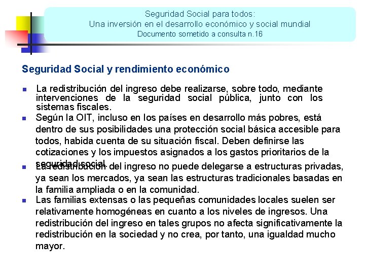 Seguridad Social para todos: Una inversión en el desarrollo económico y social mundial Documento