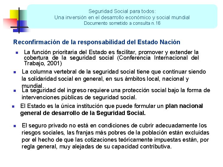 Seguridad Social para todos: Una inversión en el desarrollo económico y social mundial Documento