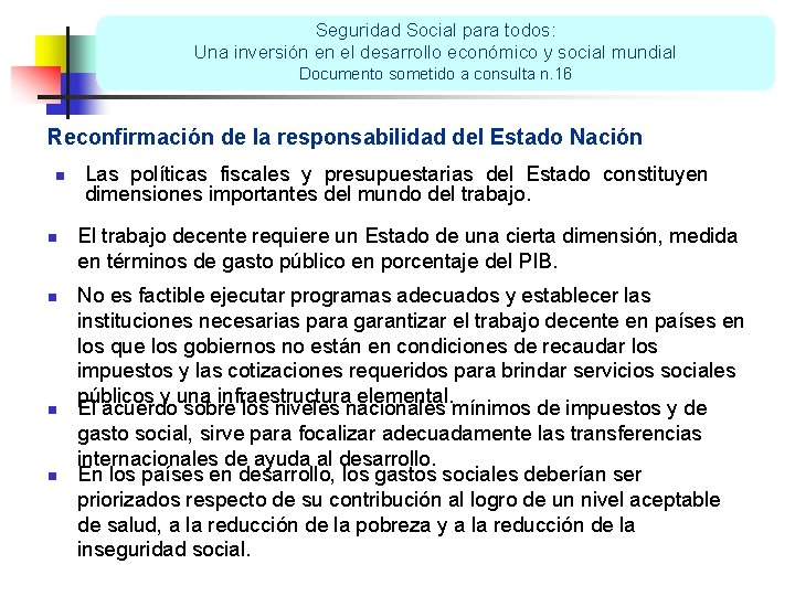 Seguridad Social para todos: Una inversión en el desarrollo económico y social mundial Documento