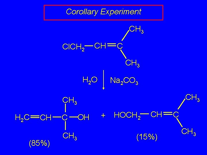 Corollary Experiment CH 3 Cl. CH 2 CH C CH 3 H 2 O