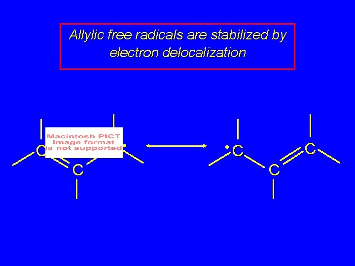 Allylic free radicals are stabilized by electron delocalization C • C C • C