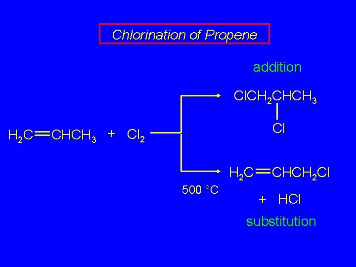 Chlorination of Propene addition Cl. CH 2 CHCH 3 H 2 C Cl CHCH