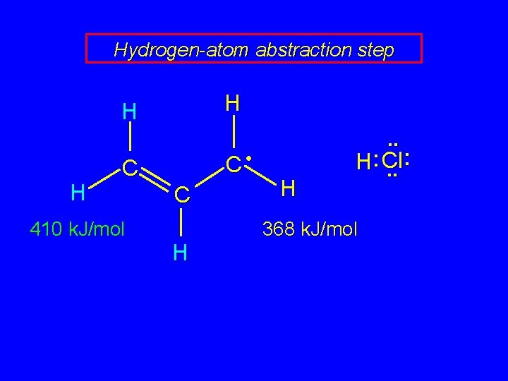 Hydrogen-atom abstraction step H H H C • C 410 k. J/mol C H