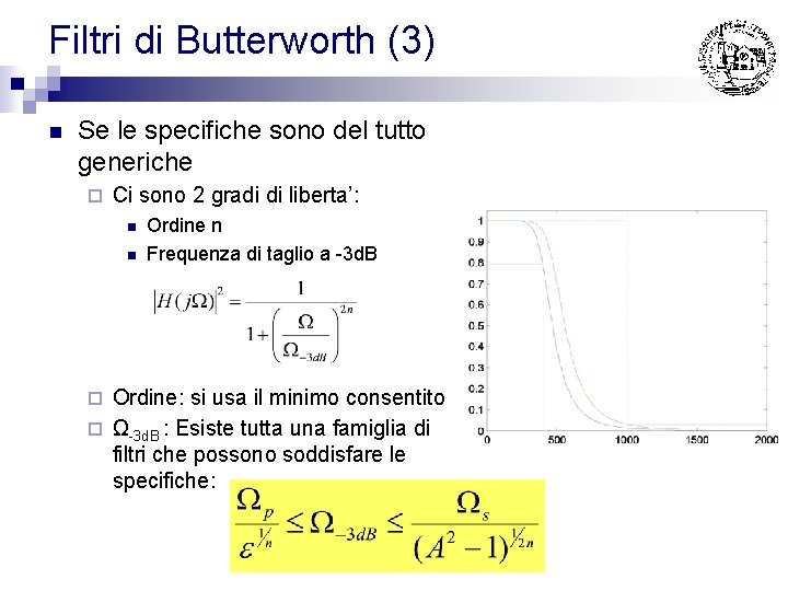 Filtri di Butterworth (3) n Se le specifiche sono del tutto generiche ¨ Ci Filtri di Butterworth (3) n Se le specifiche sono del tutto generiche ¨ Ci