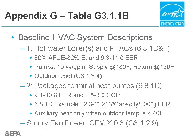 Appendix G – Table G 3. 1. 1 B • Baseline HVAC System Descriptions