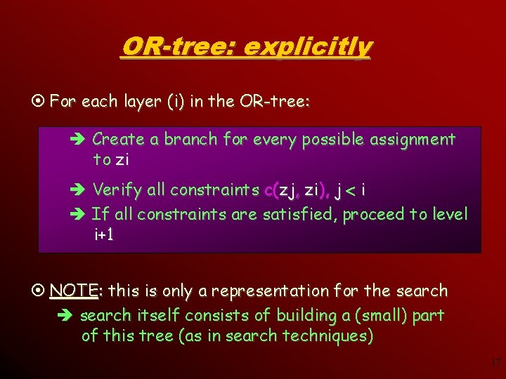 OR-tree: explicitly ¤ For each layer (i) in the OR-tree: è Create a branch