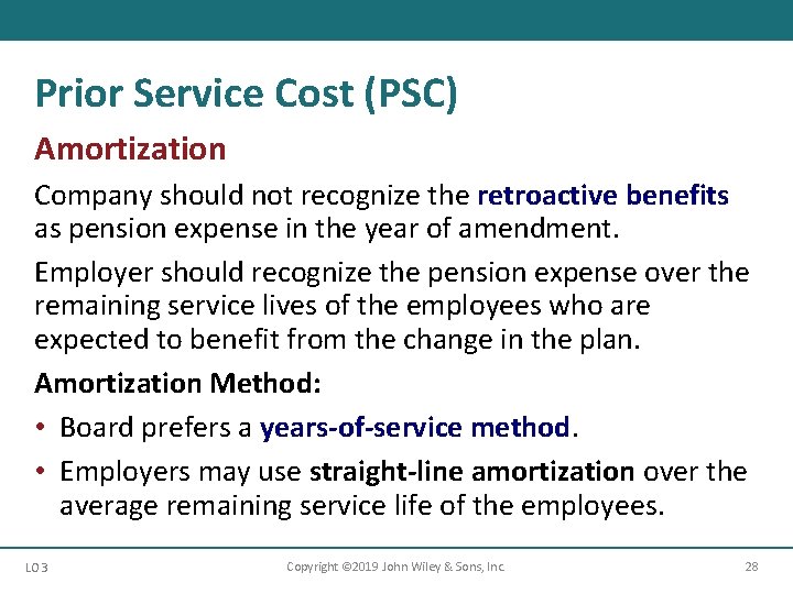 Prior Service Cost (PSC) Amortization Company should not recognize the retroactive benefits as pension