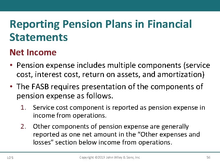 Reporting Pension Plans in Financial Statements Net Income • Pension expense includes multiple components