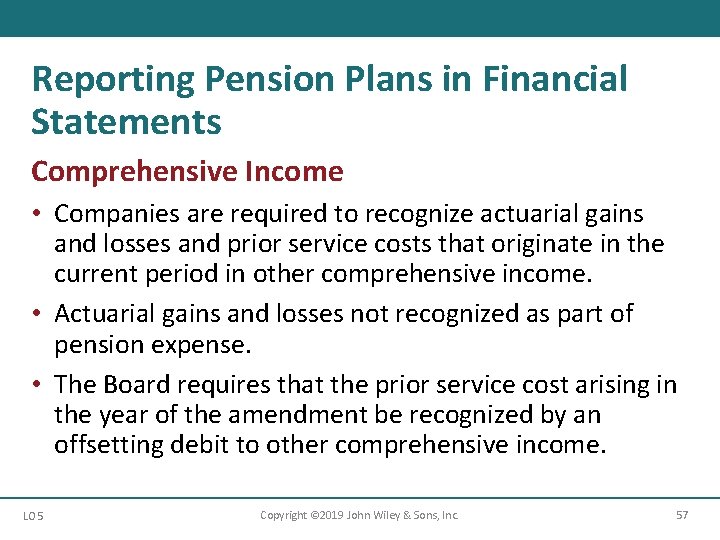 Reporting Pension Plans in Financial Statements Comprehensive Income • Companies are required to recognize