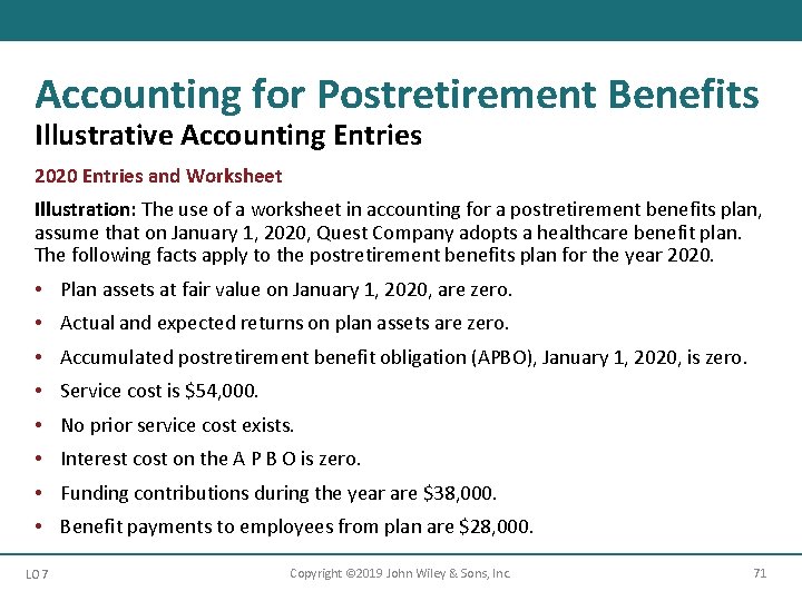Accounting for Postretirement Benefits Illustrative Accounting Entries 2020 Entries and Worksheet Illustration: The use