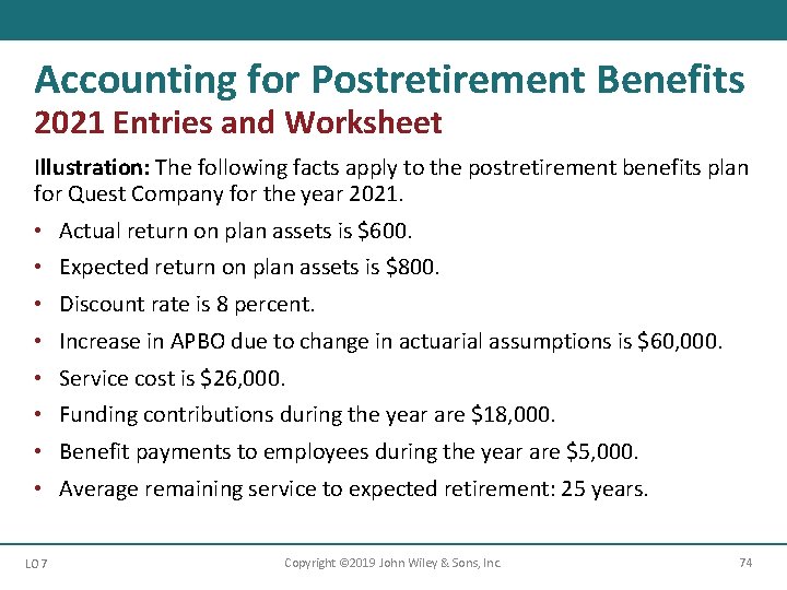 Accounting for Postretirement Benefits 2021 Entries and Worksheet Illustration: The following facts apply to