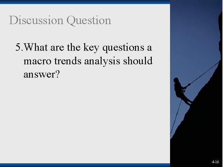 Discussion Question 5. What are the key questions a macro trends analysis should answer? Discussion Question 5. What are the key questions a macro trends analysis should answer?