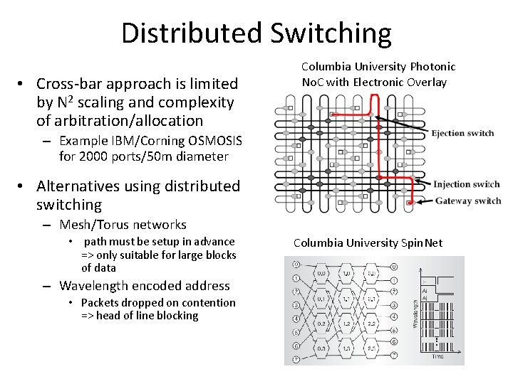 Distributed Switching • Cross-bar approach is limited by N 2 scaling and complexity of