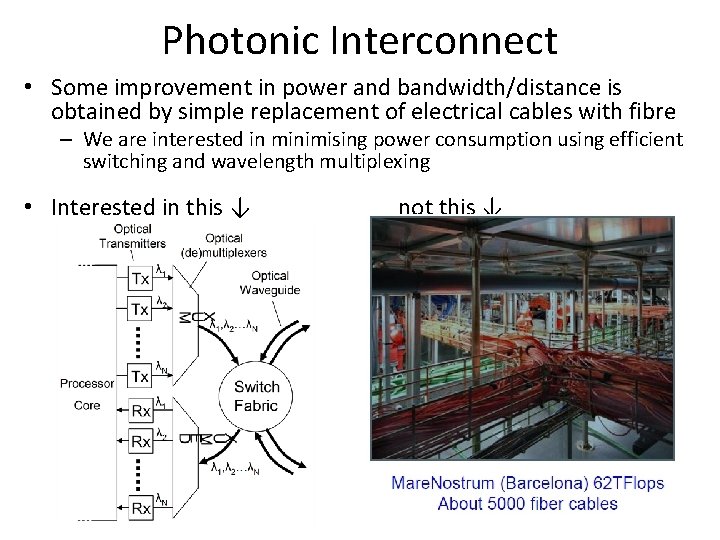 Photonic Interconnect • Some improvement in power and bandwidth/distance is obtained by simple replacement