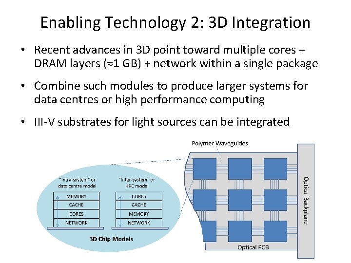 Enabling Technology 2: 3 D Integration • Recent advances in 3 D point toward