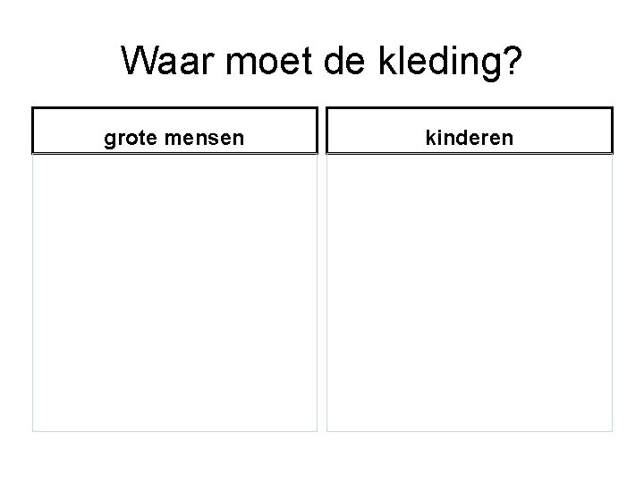 Waar moet de kleding? grote mensen kinderen 