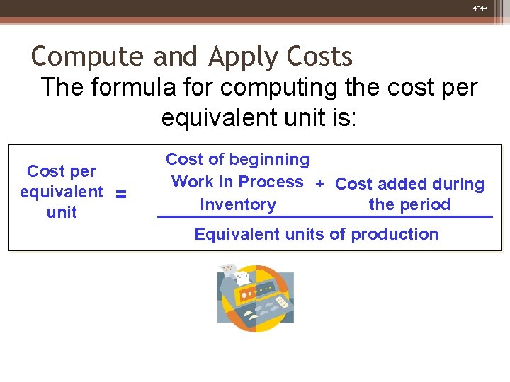 4 -42 Compute and Apply Costs The formula for computing the cost per equivalent