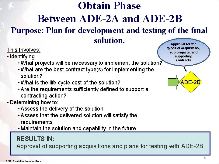 Obtain Phase Between ADE-2 A and ADE-2 B Purpose: Plan for development and testing Obtain Phase Between ADE-2 A and ADE-2 B Purpose: Plan for development and testing