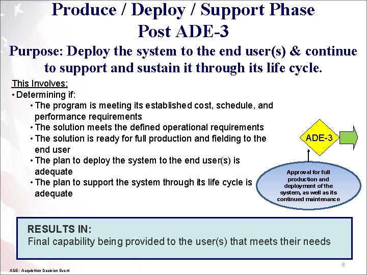 Produce / Deploy / Support Phase Post ADE-3 Purpose: Deploy the system to the Produce / Deploy / Support Phase Post ADE-3 Purpose: Deploy the system to the